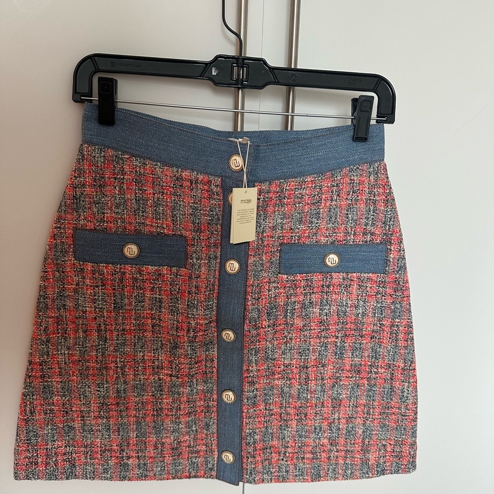 MAJE tweed/denim mini skirt new size 36